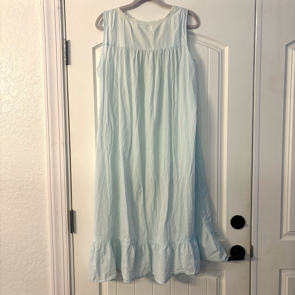 Eileen West Light Aqua Blue Long Cotton Nightgown Lace Trim Size Large, (+Flaw) - Picture 3 of 15